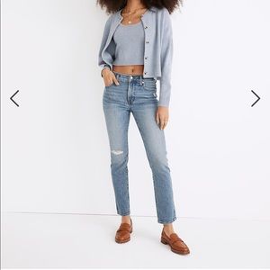 MADEWELL: Tall Mid-Rise Perfect Vintage Jean in Ainsdale Wash: Knee-rip edition